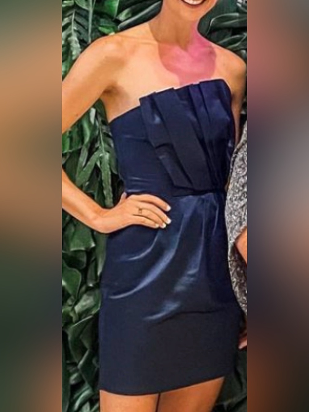 French Connection Strapless Navy Pleated Bodice Dress